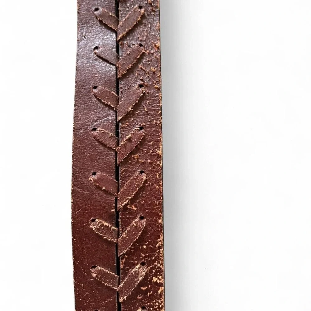 Abercrombie & Fitch brown leather double buckle belt with braided stitching 40